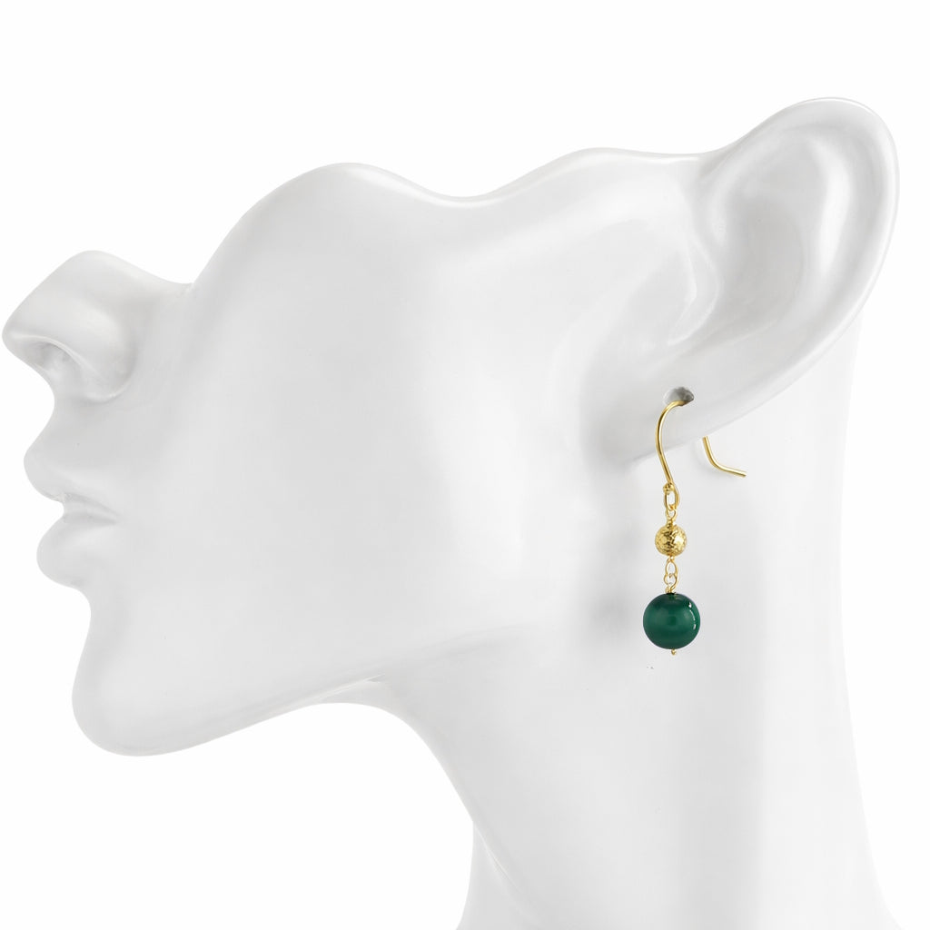 14k Malachite Gold Ball Hook Earring