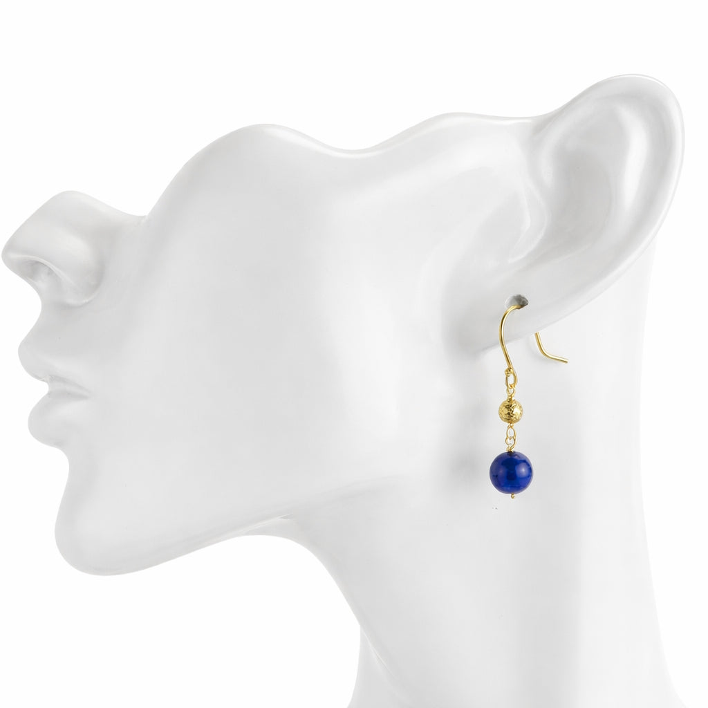 14k Lapis Gold Ball Hook Earring