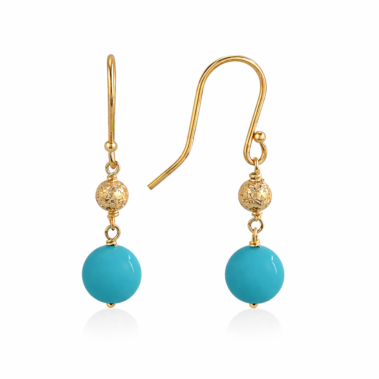 14k Turquoise Gold Ball Hook Earring