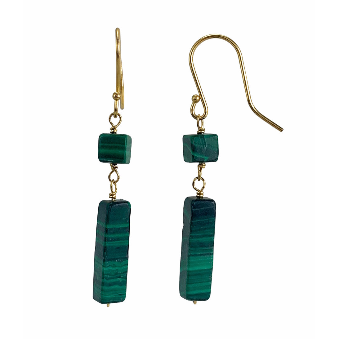 14k Malachite Cube/Rectangle Dangle Hook Earring