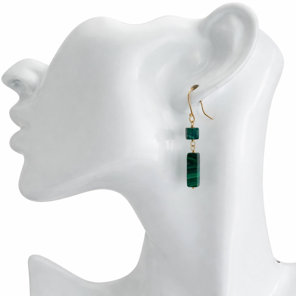 14k Malachite Cube/Rectangle Dangle Hook Earring