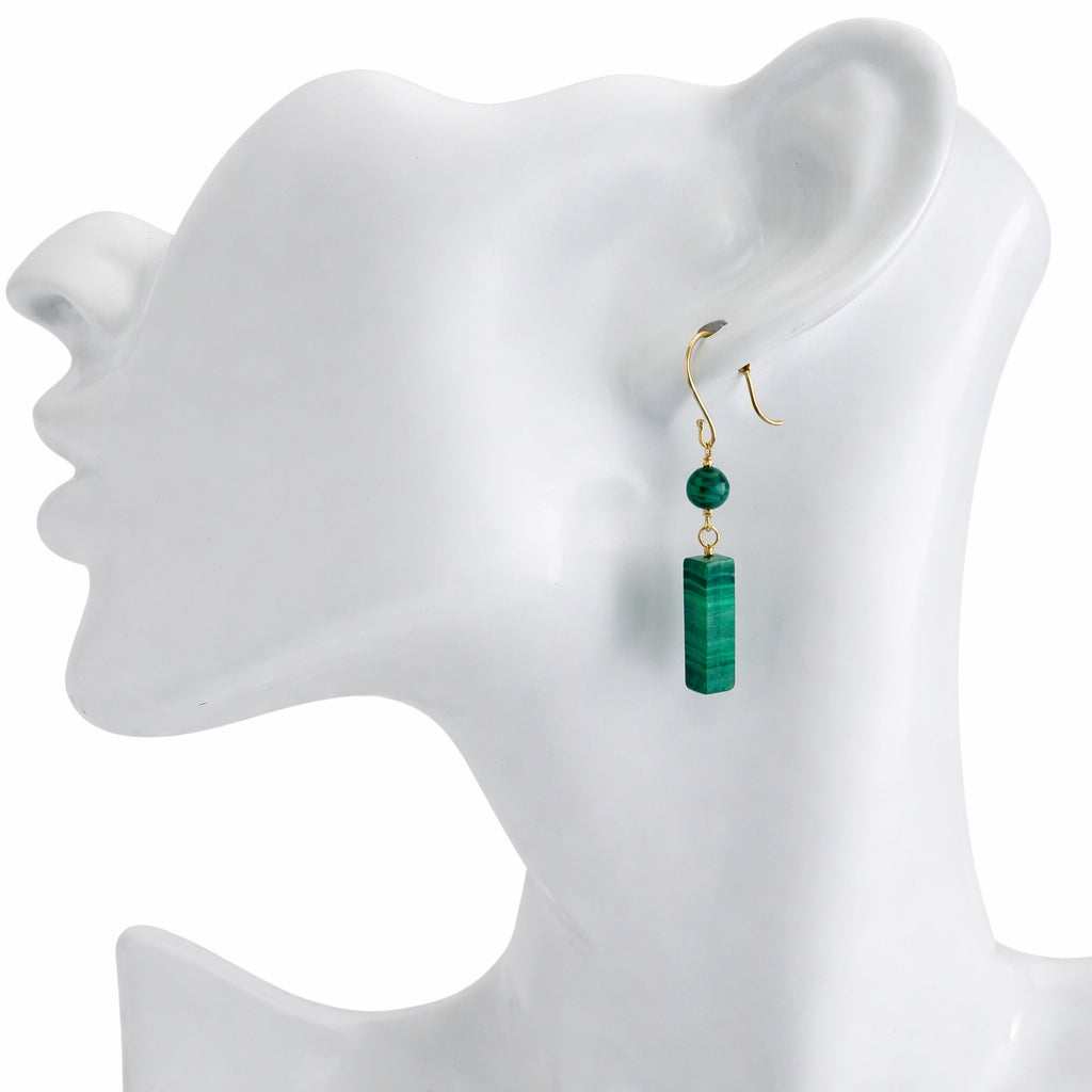 14k Malachite Round/Rectangle Dangle Hook Earring