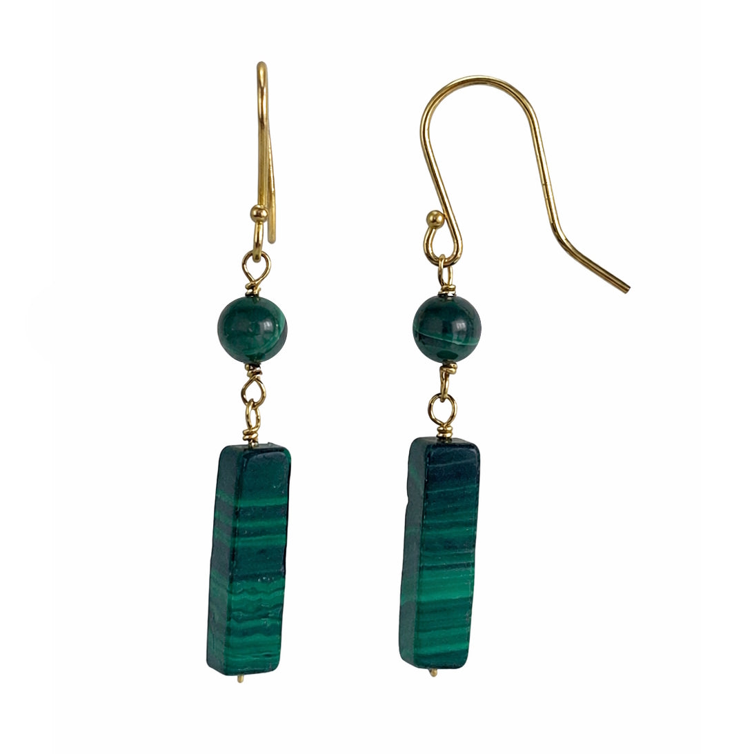 14k Malachite Round/Rectangle Dangle Hook Earring