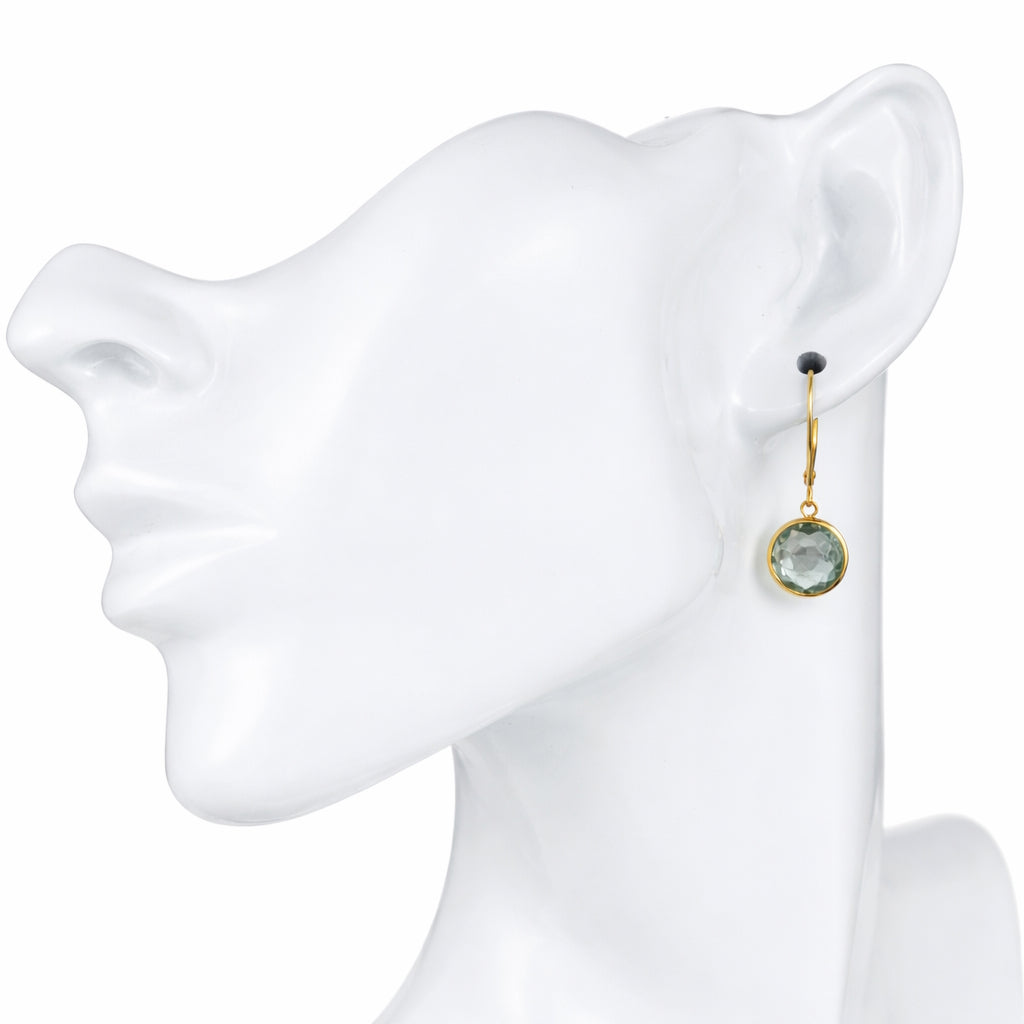 14k Green Onyx or Green Amethyst Round Bezel Leverback Earring