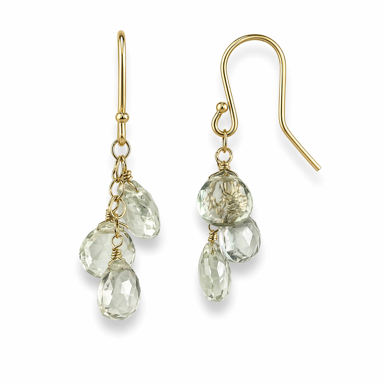 14k Gemstones Triple Heart Dangle Hook Earring