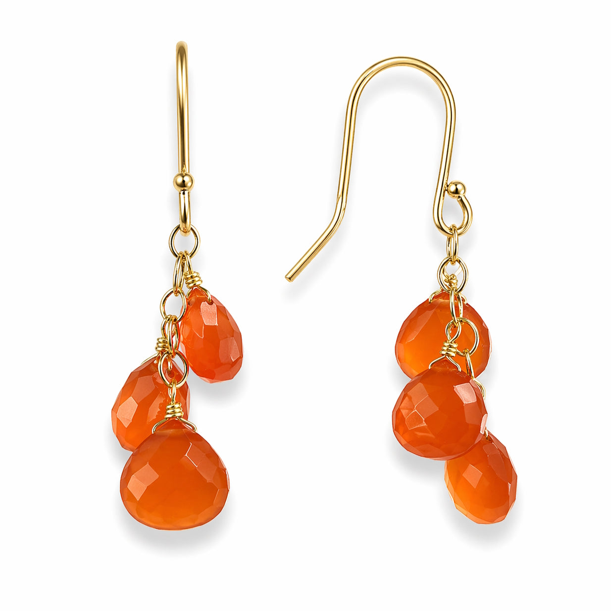 14k Gemstones Triple Heart Dangle Hook Earring