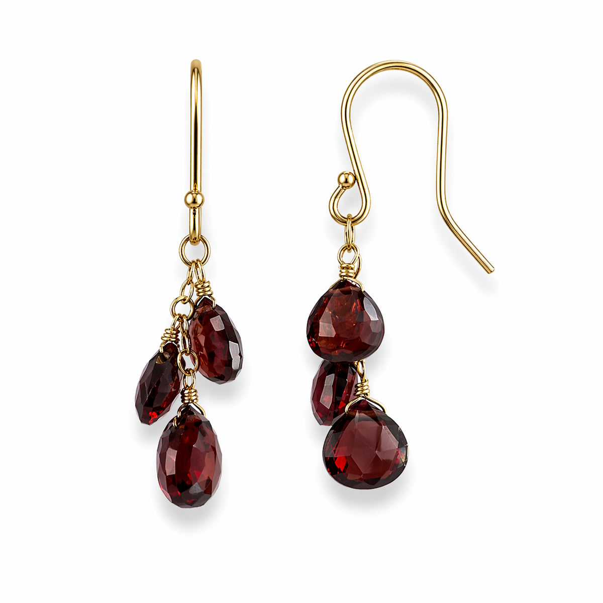 14k Gemstones Triple Heart Dangle Hook Earring