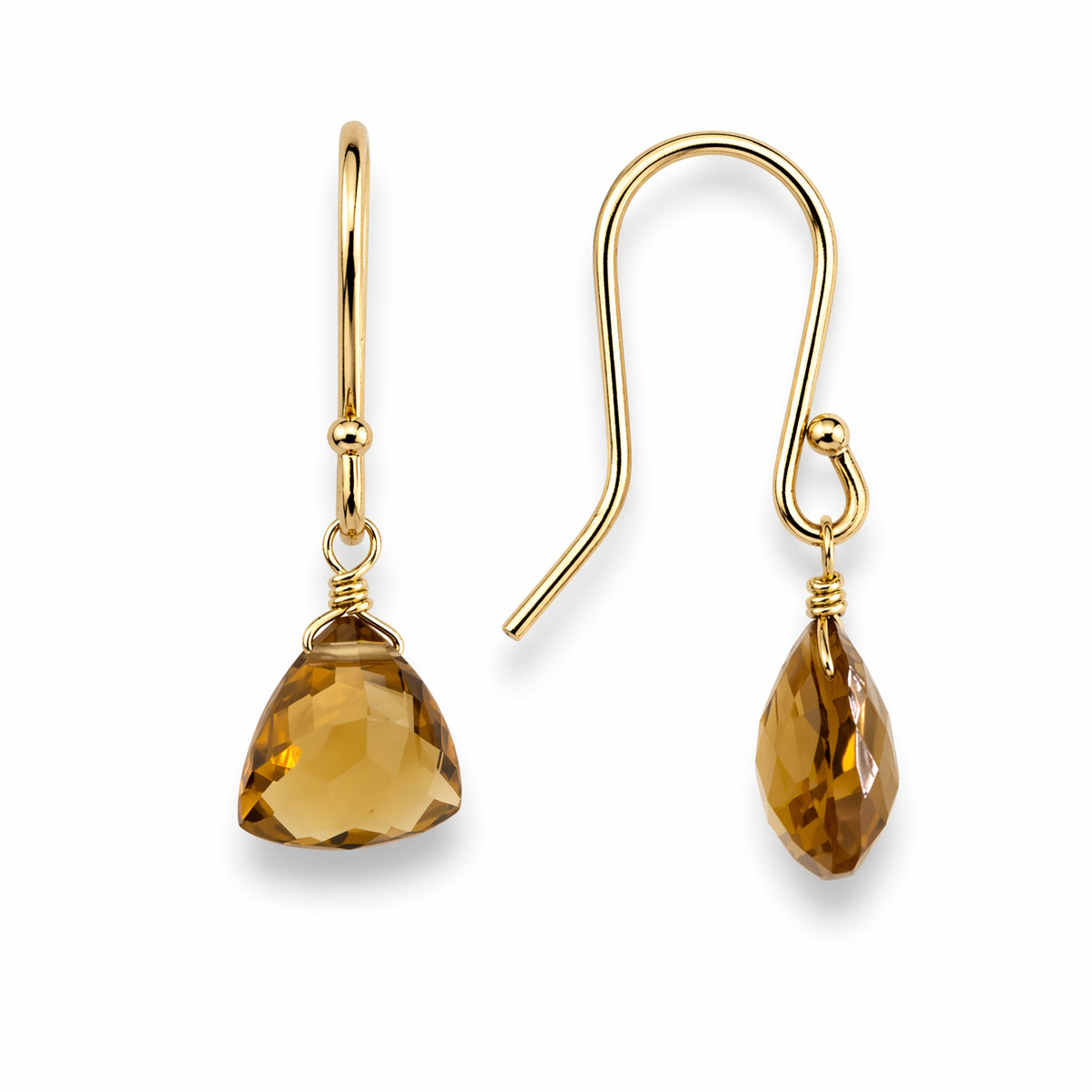 14k Champagne Quartz Trillion Dangle Hook Earring