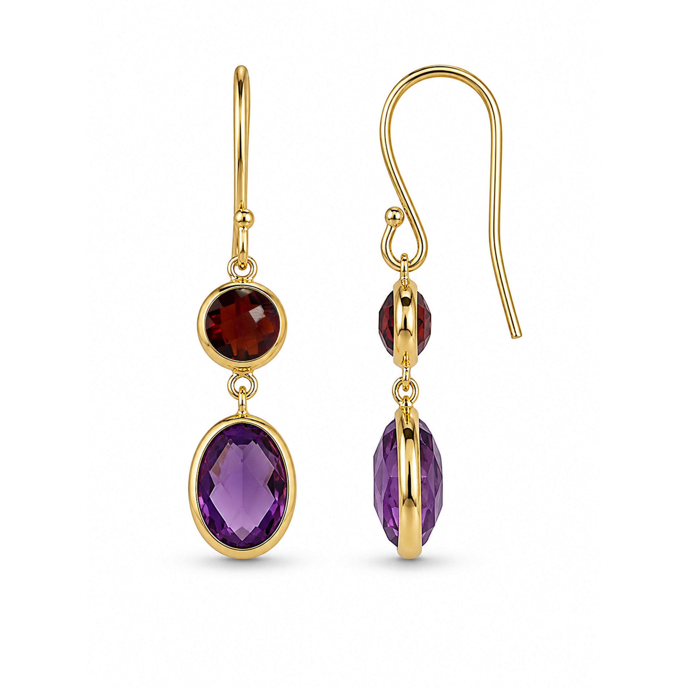 14k Garnet & Amethyst Hook Earring