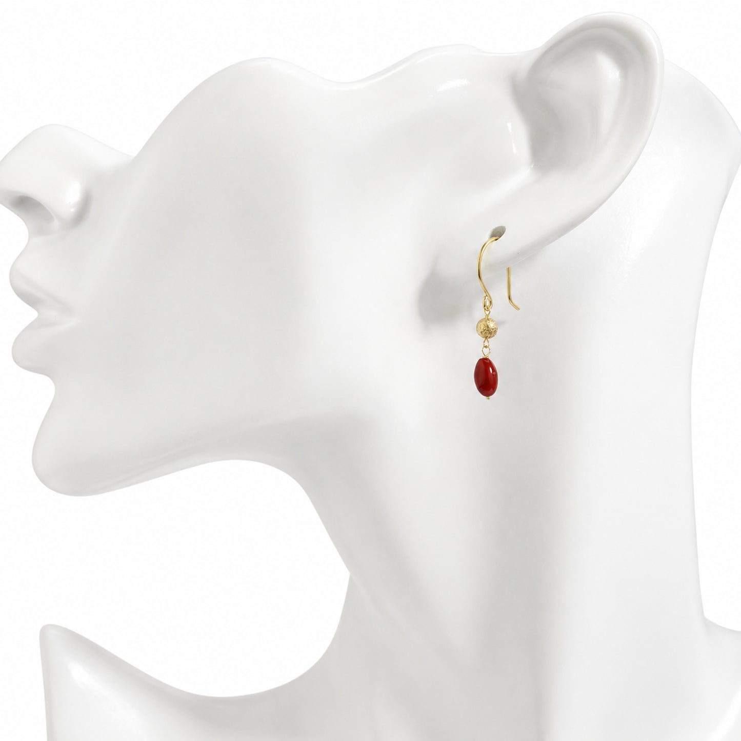 14k Red Coral Gold Ball Hook Earring