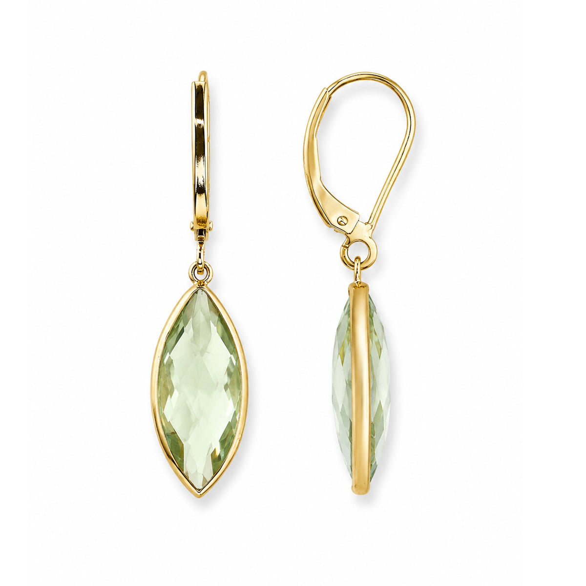 14k Green Amethyst Marquise Leverback Earring