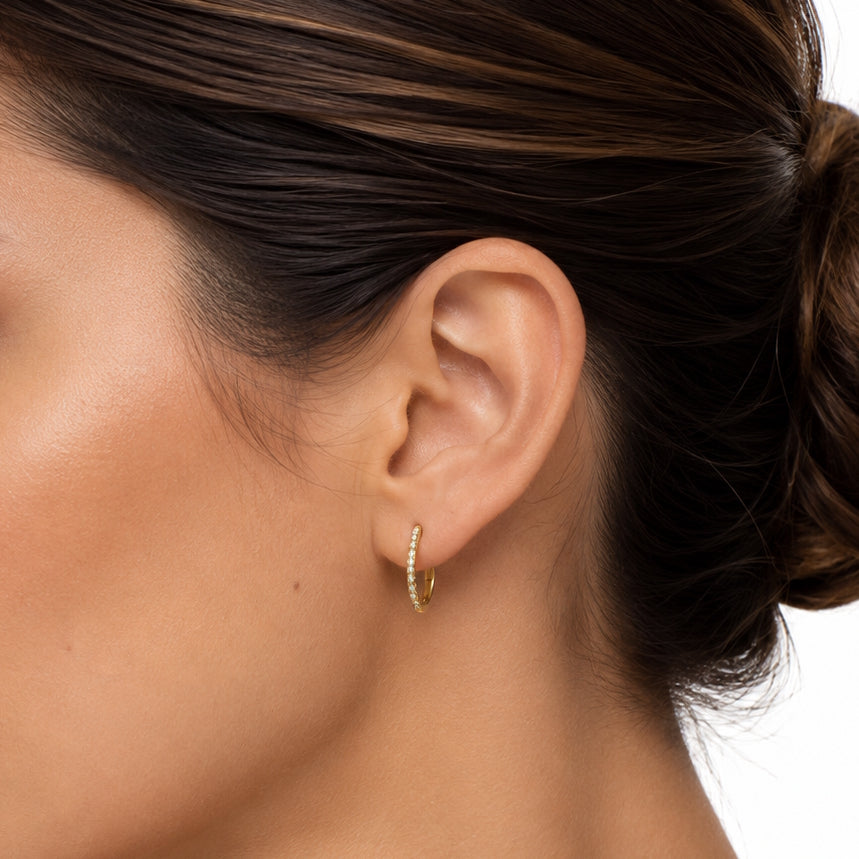 14k Yellow Gold Hoop Diamond Earring