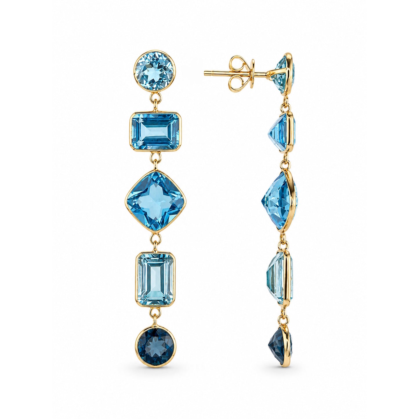 14k Multi Stone Mix Shapes Bezel Dangle Earring