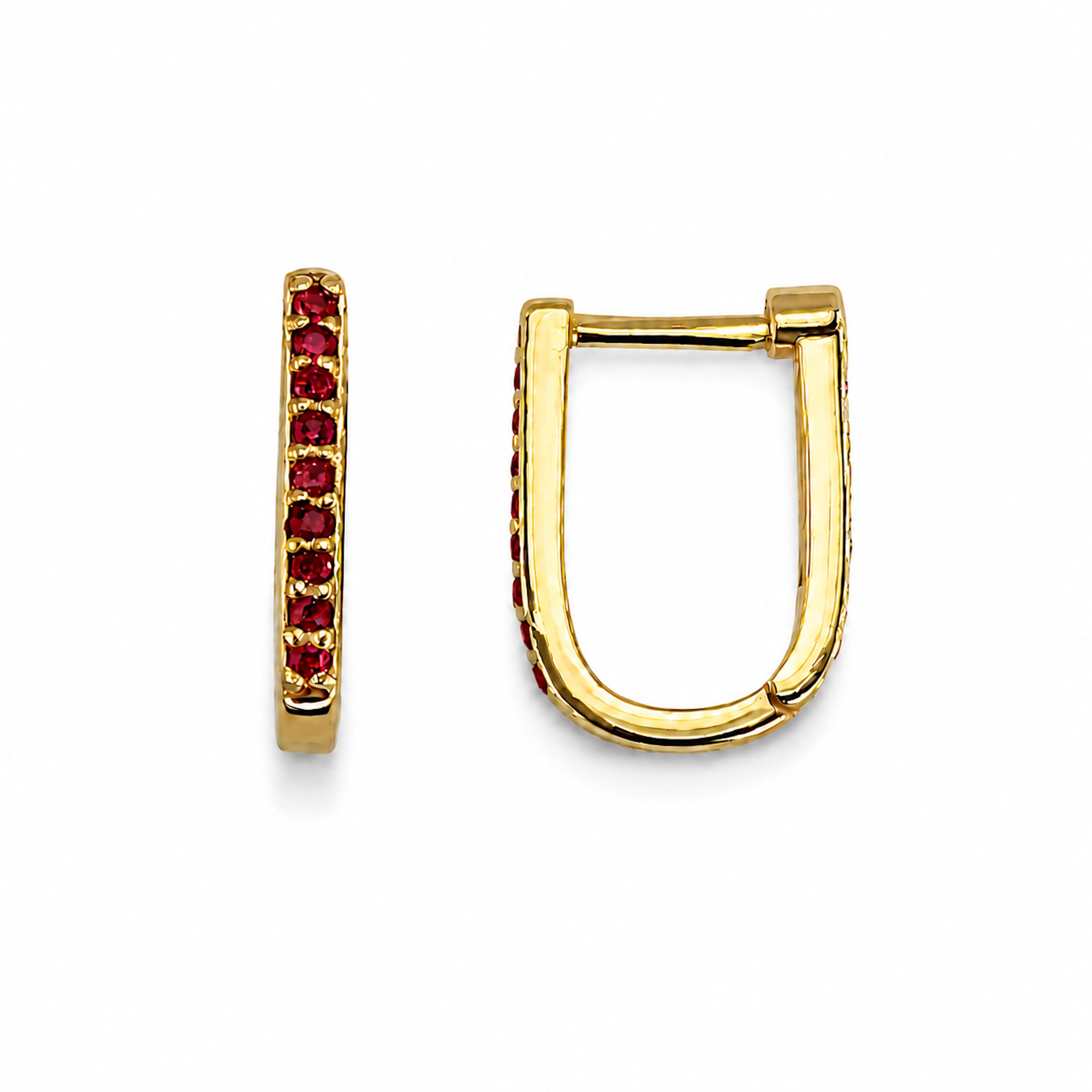 14k Emerald Diamond Ruby Sapphire U-Shape Earring