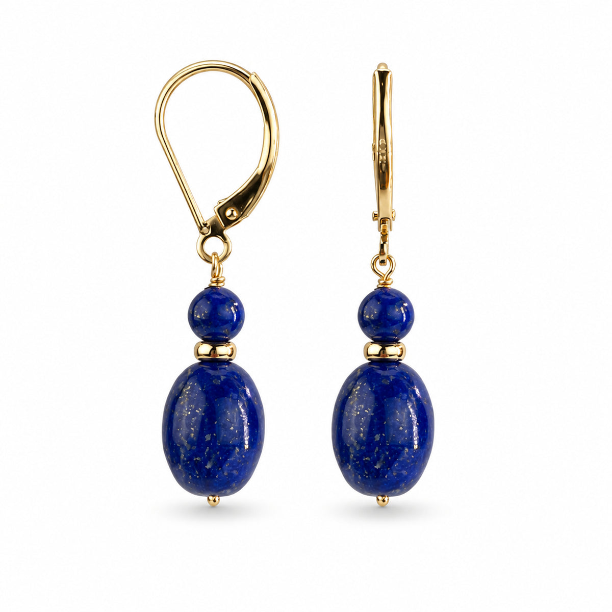 14k Lapis Round Oval Leverback Earring