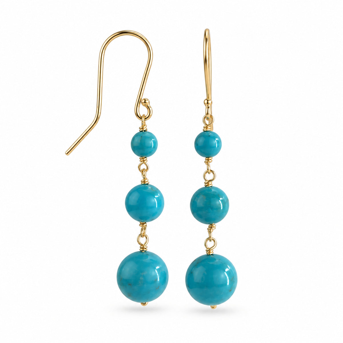 14k Stabilized Turquoise Graduated Ball Drop Hook Earring