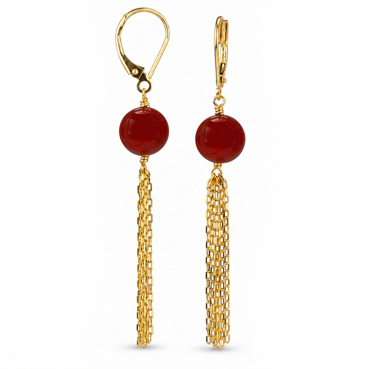 14k Multi gemstones Gold chain Tassel Leverback Earring