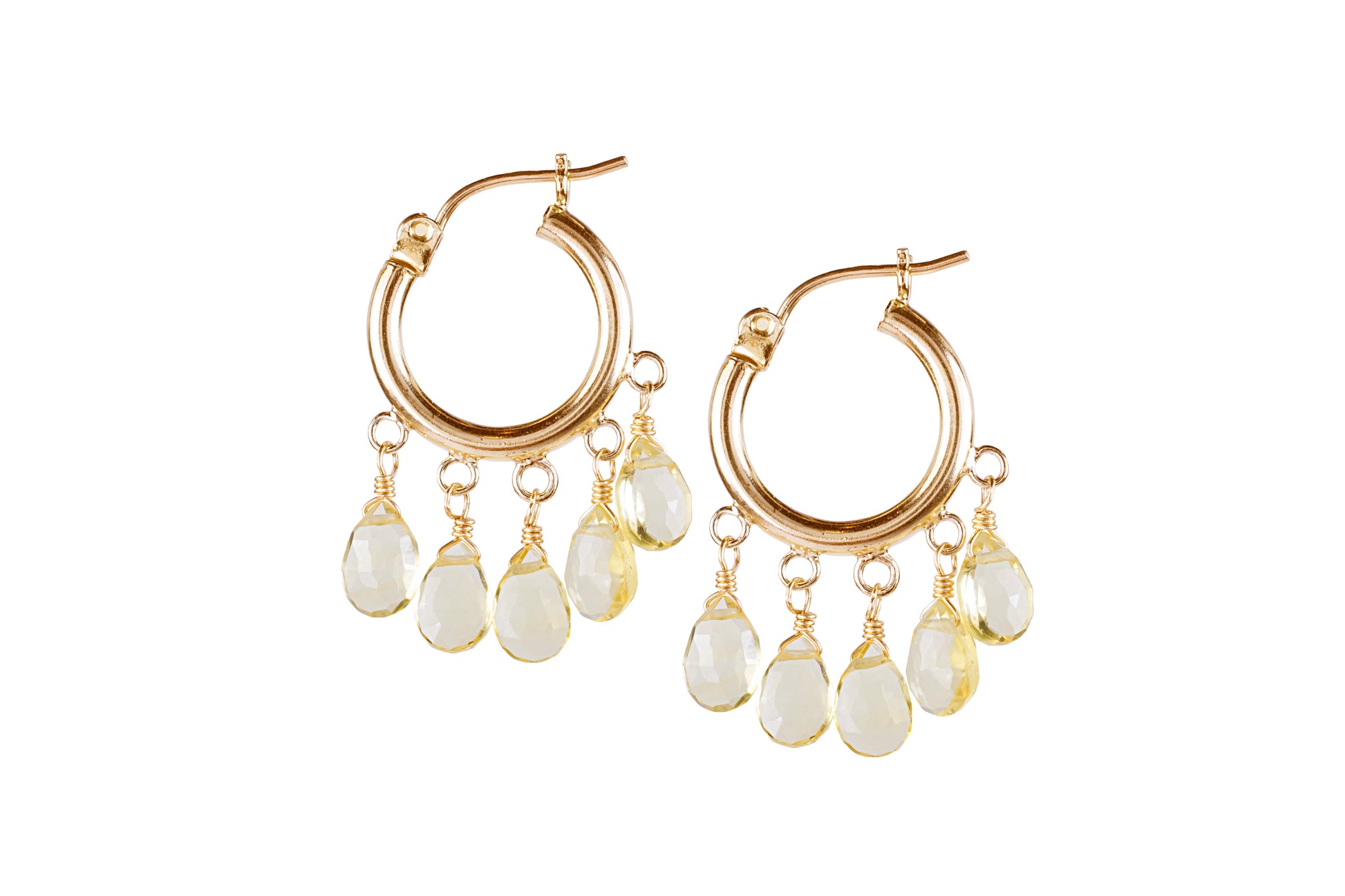 14k Citrine Drop Hoop Earring