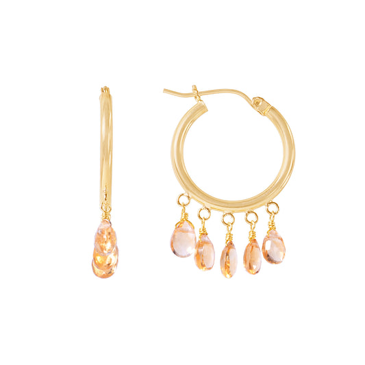 14k Citrine Drop Hoop Earring