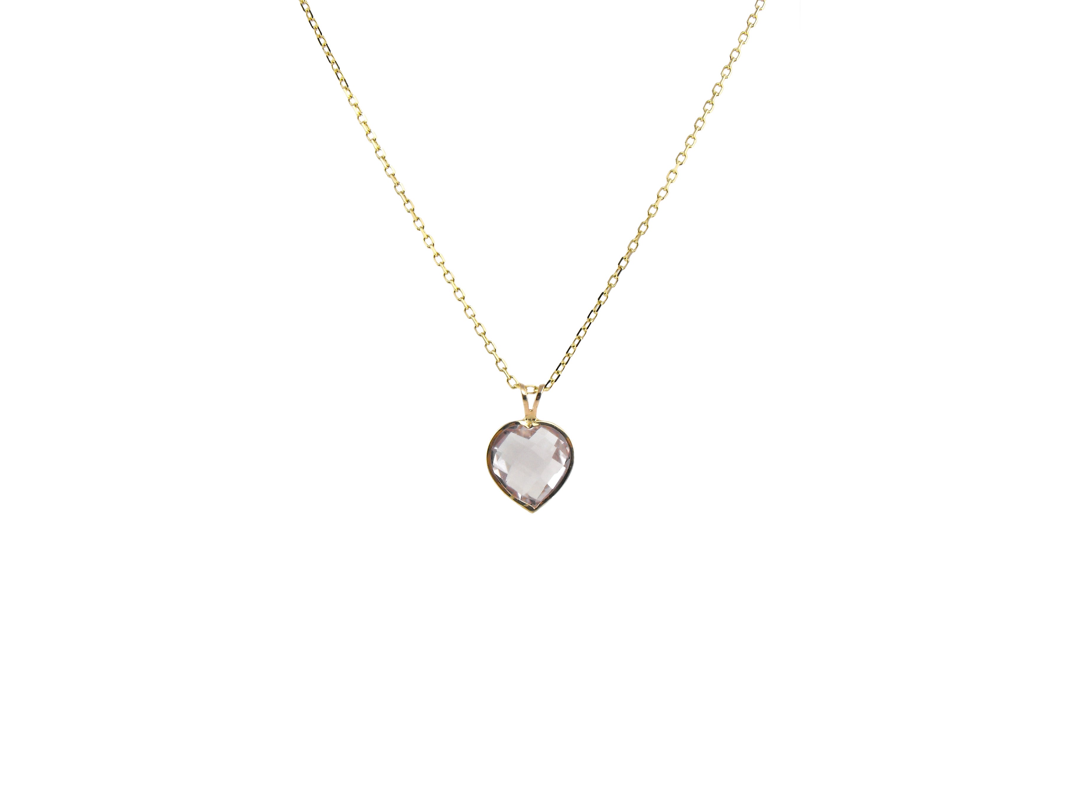 14k Rose Quartz Heart Pendant Necklace 17"