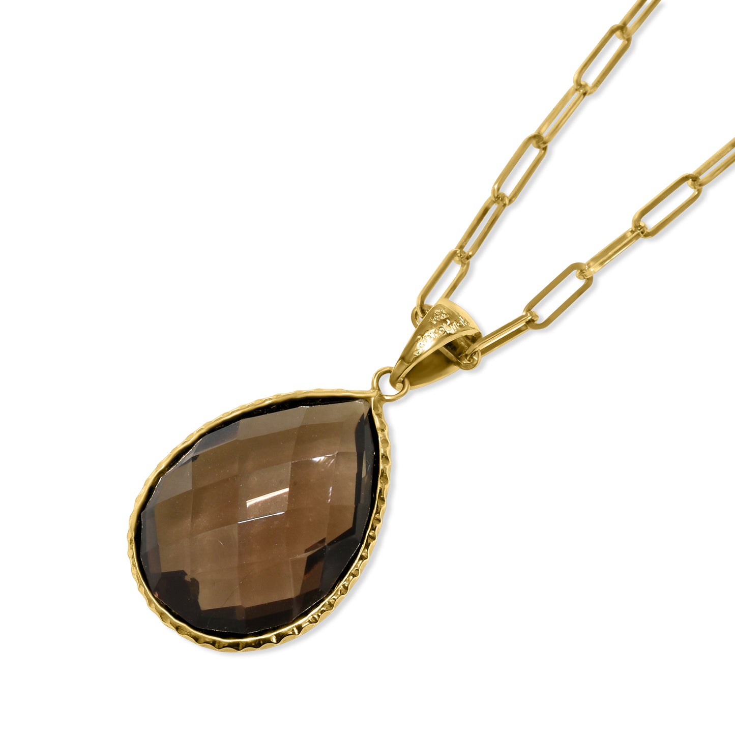 14k Smoky Quartz Pear Fancy Bezel Pendant only