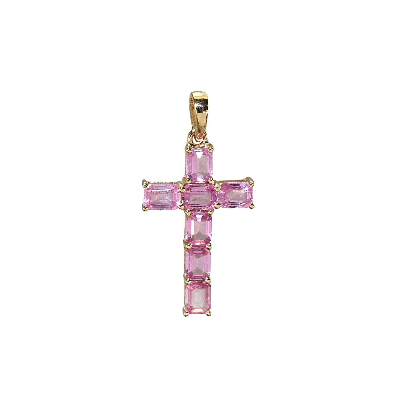 14k Cross Pendant with 7 Prong-Set Gemstones