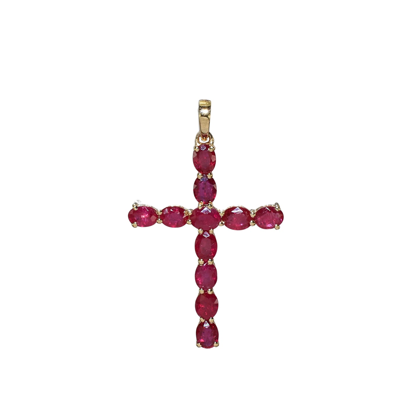 14k Cross Pendant with 11 Prong-Set Gemstones