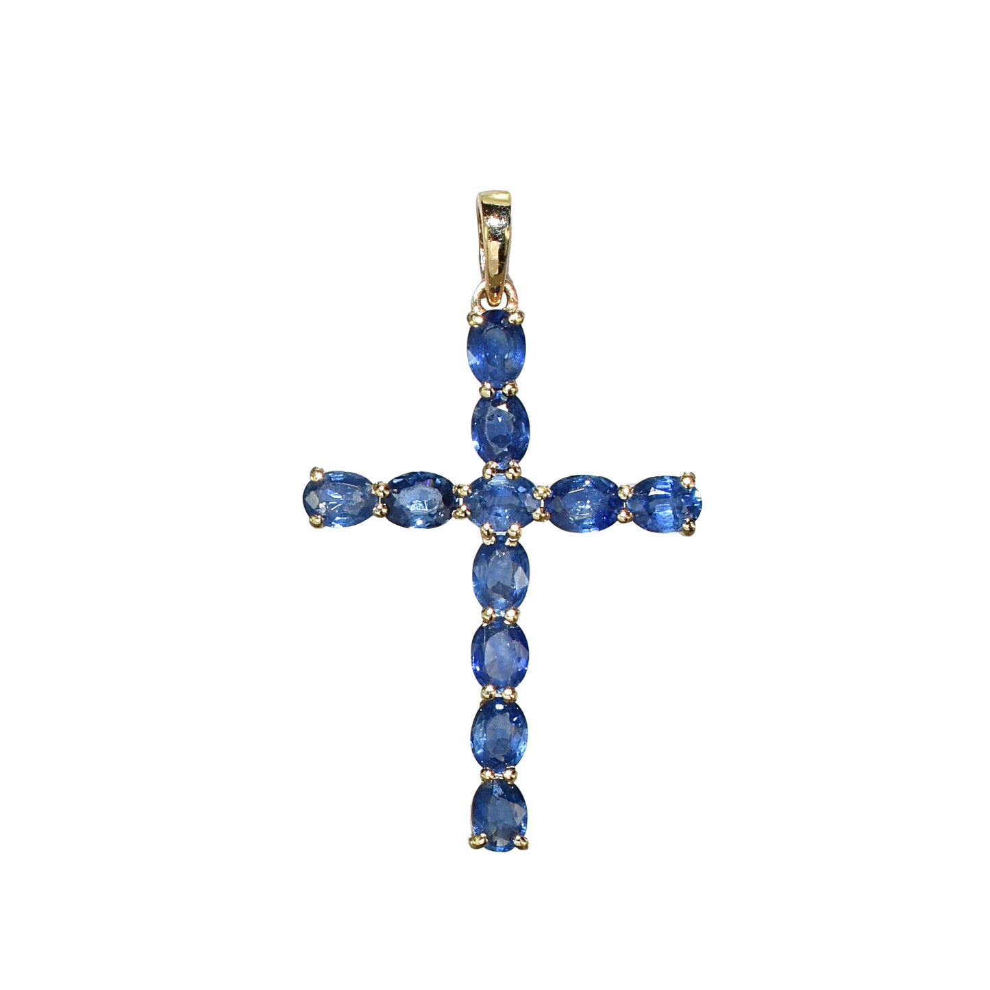 14k Cross Pendant with 11 Prong-Set Gemstones