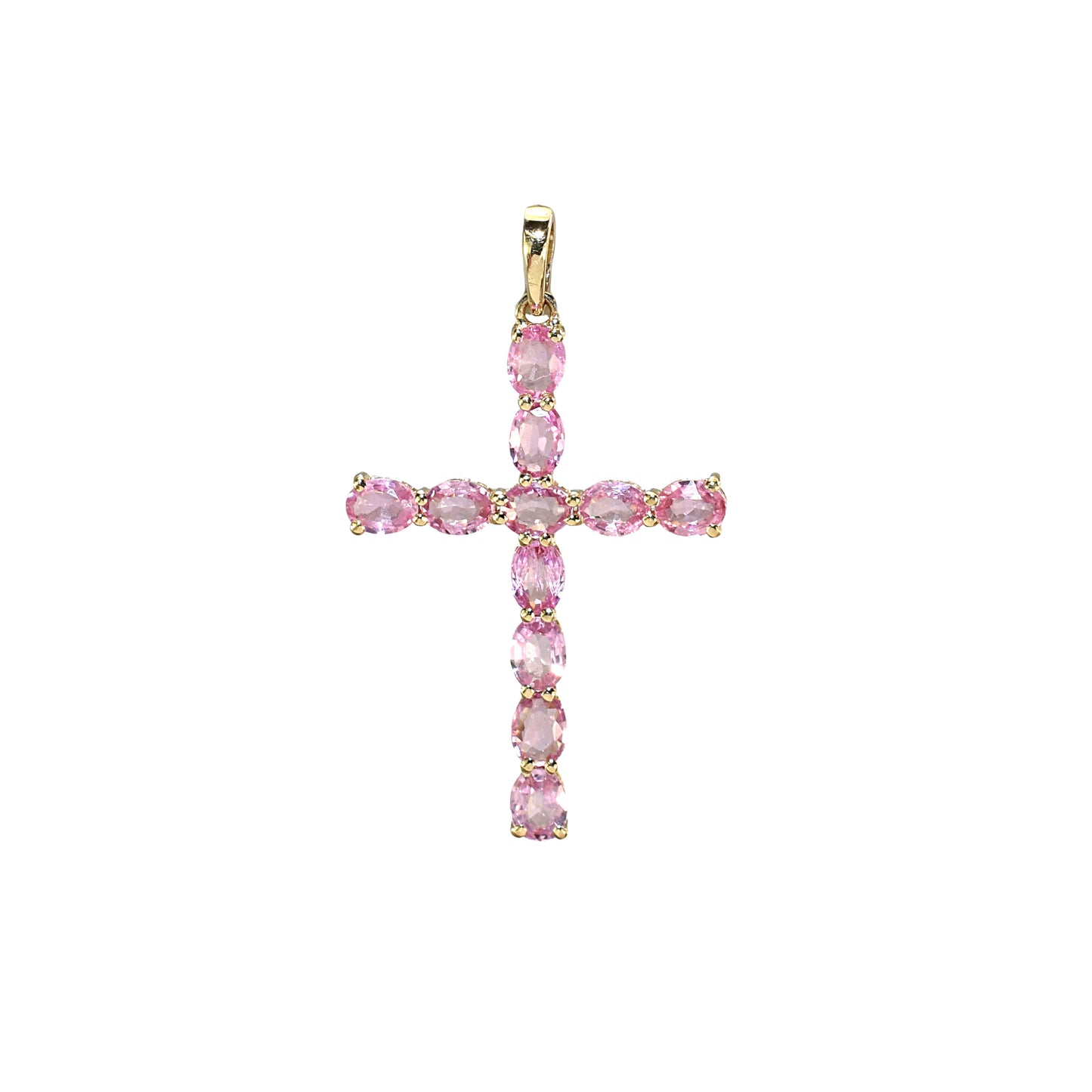 14k Cross Pendant with 11 Prong-Set Gemstones