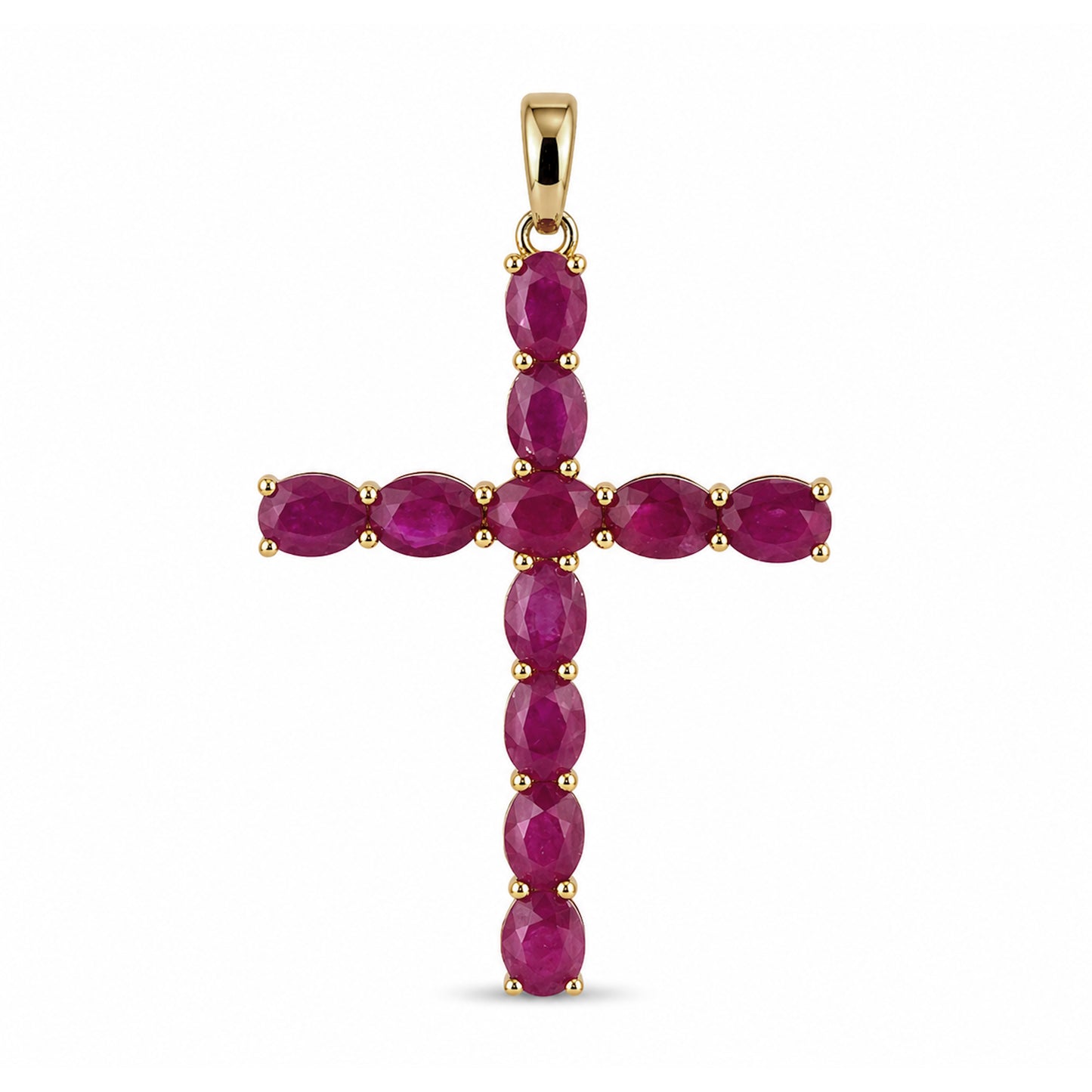 14k Yellow Gold 11 PC Cross Ruby Pendant