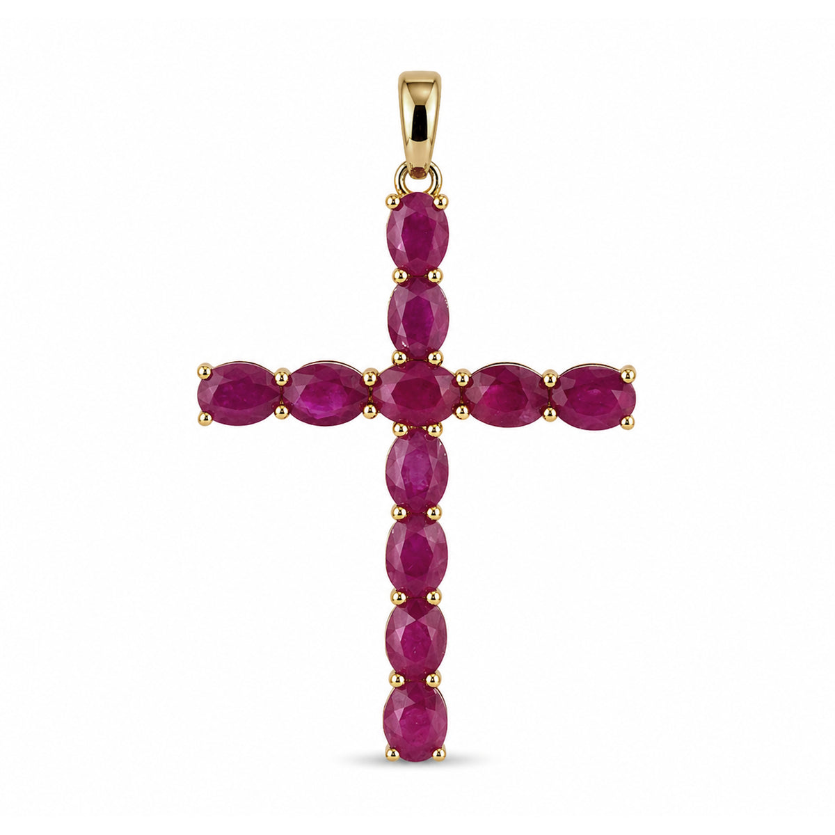 14k Gold Cross Prong Set Emerald Ruby or Sapphire Pendant