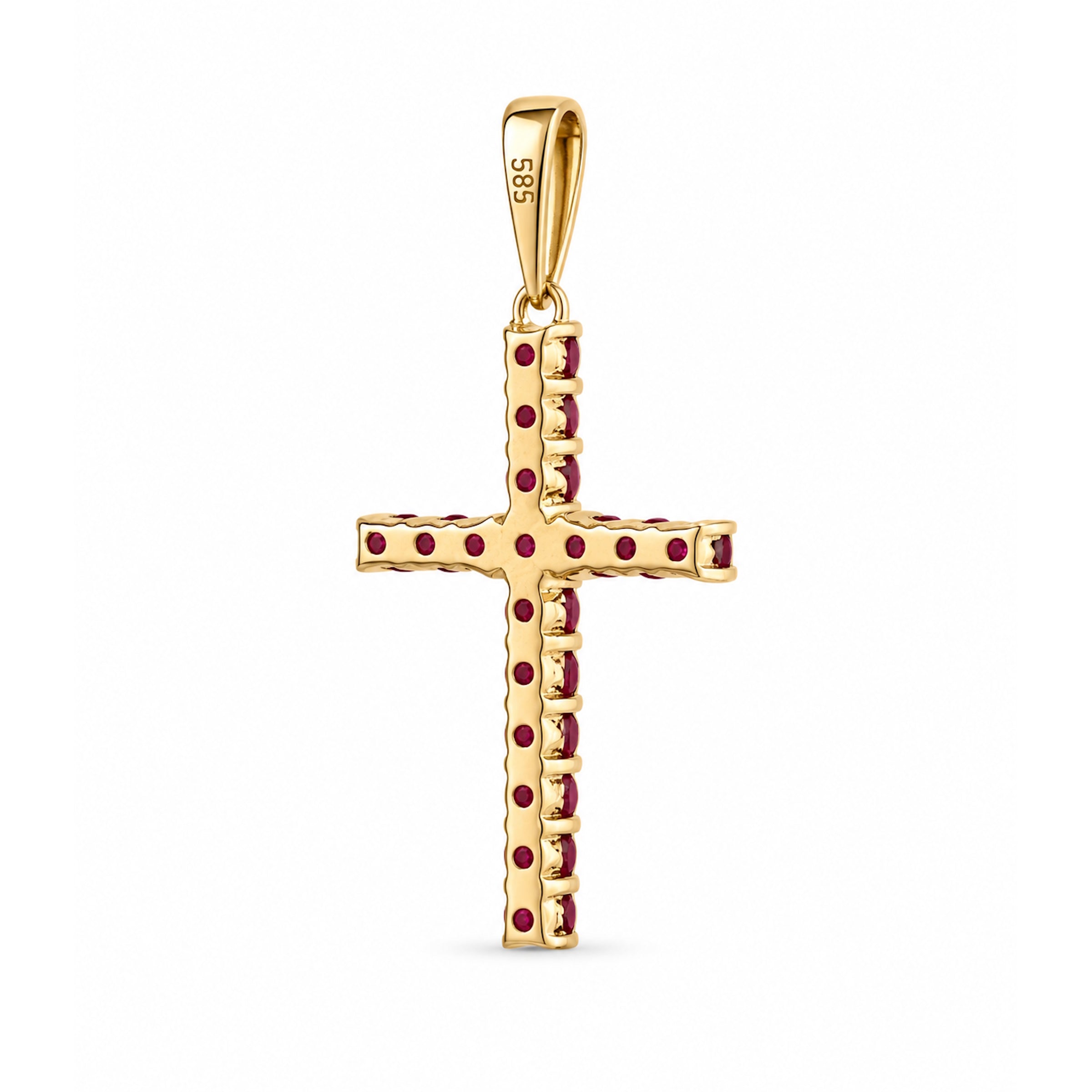 14k Gold Cross Prong Set Emerald Ruby or Sapphire Pendant