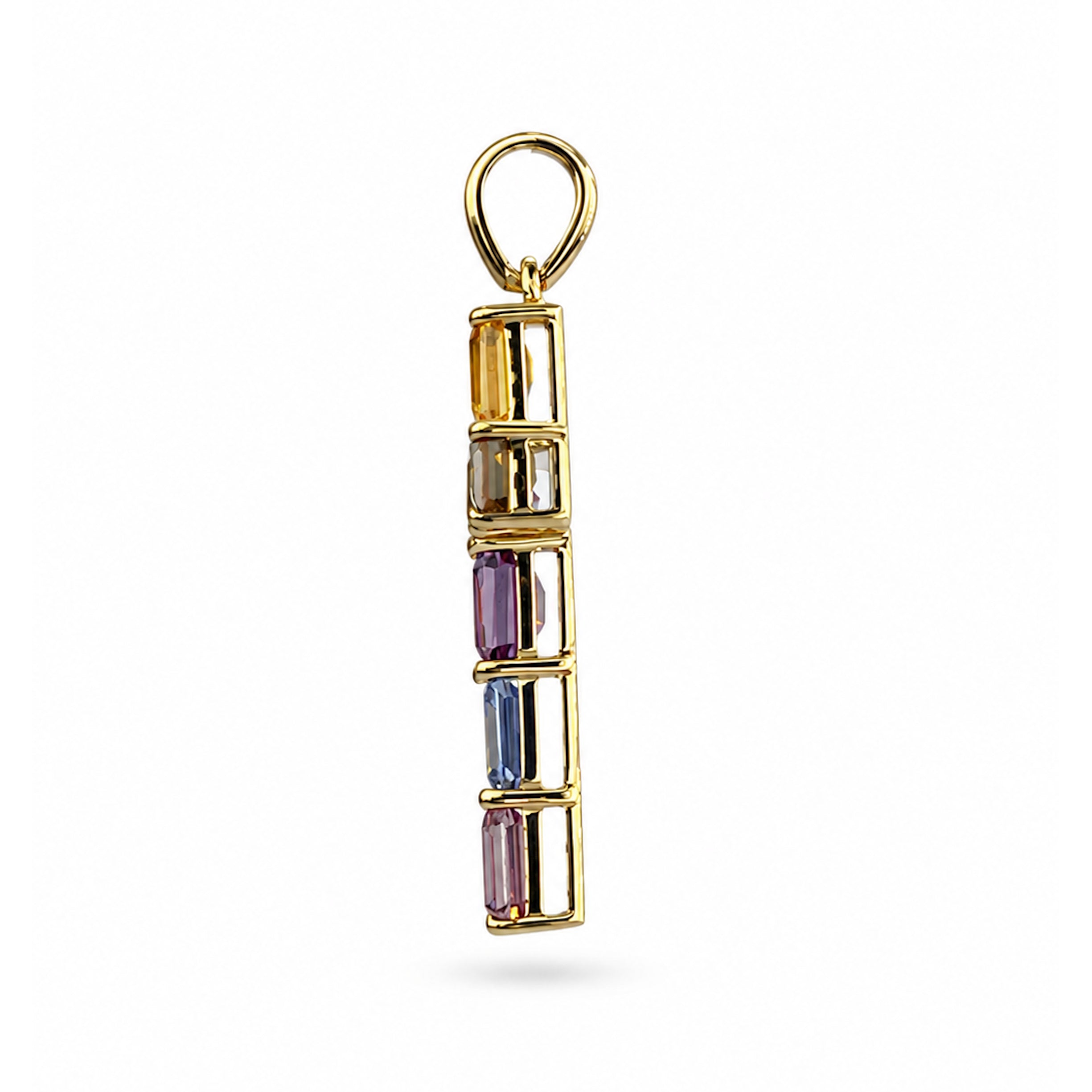 14k Gold Prong Set Precious Stone Cross Pendant