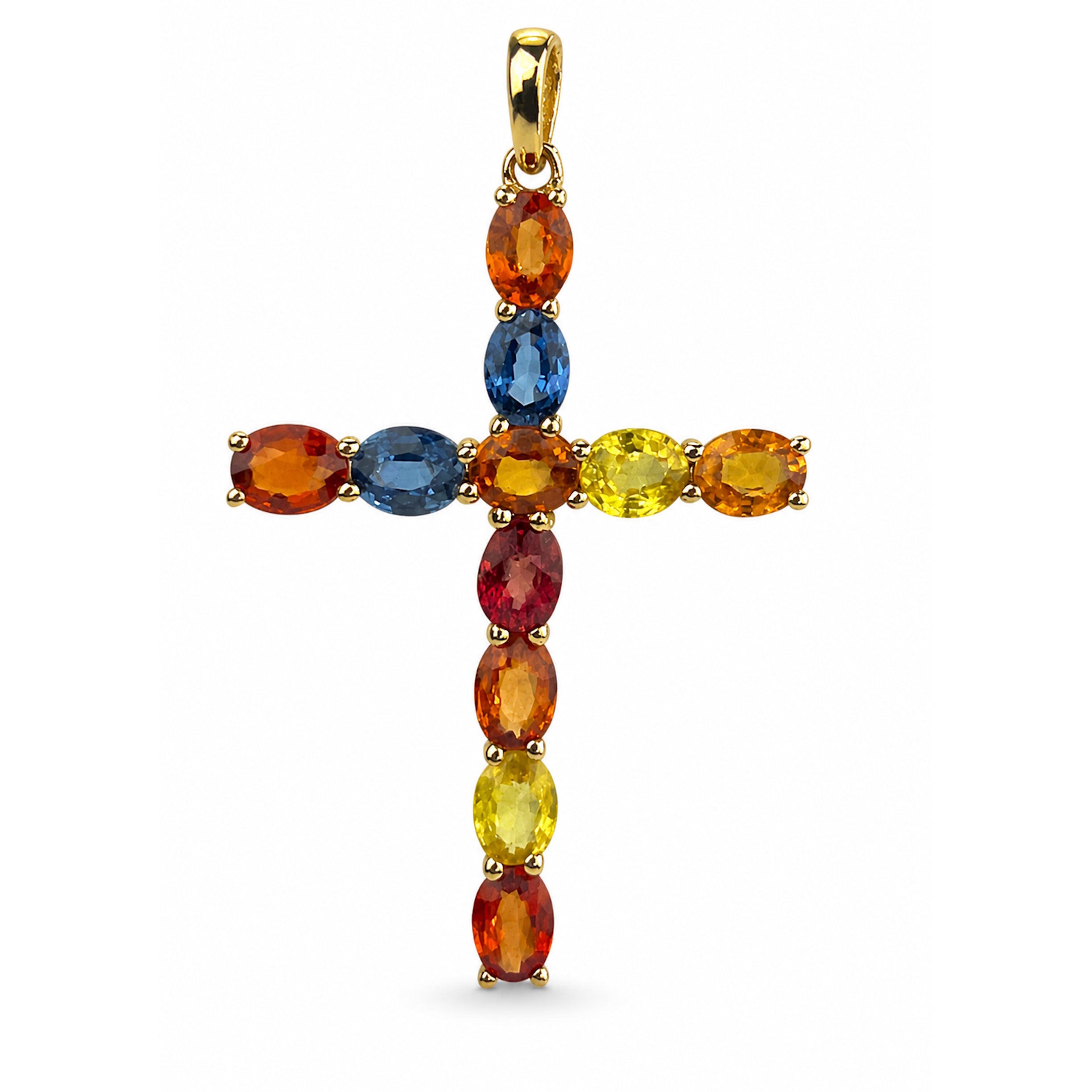 14k Gold Prong Set Precious Stone Cross Pendant