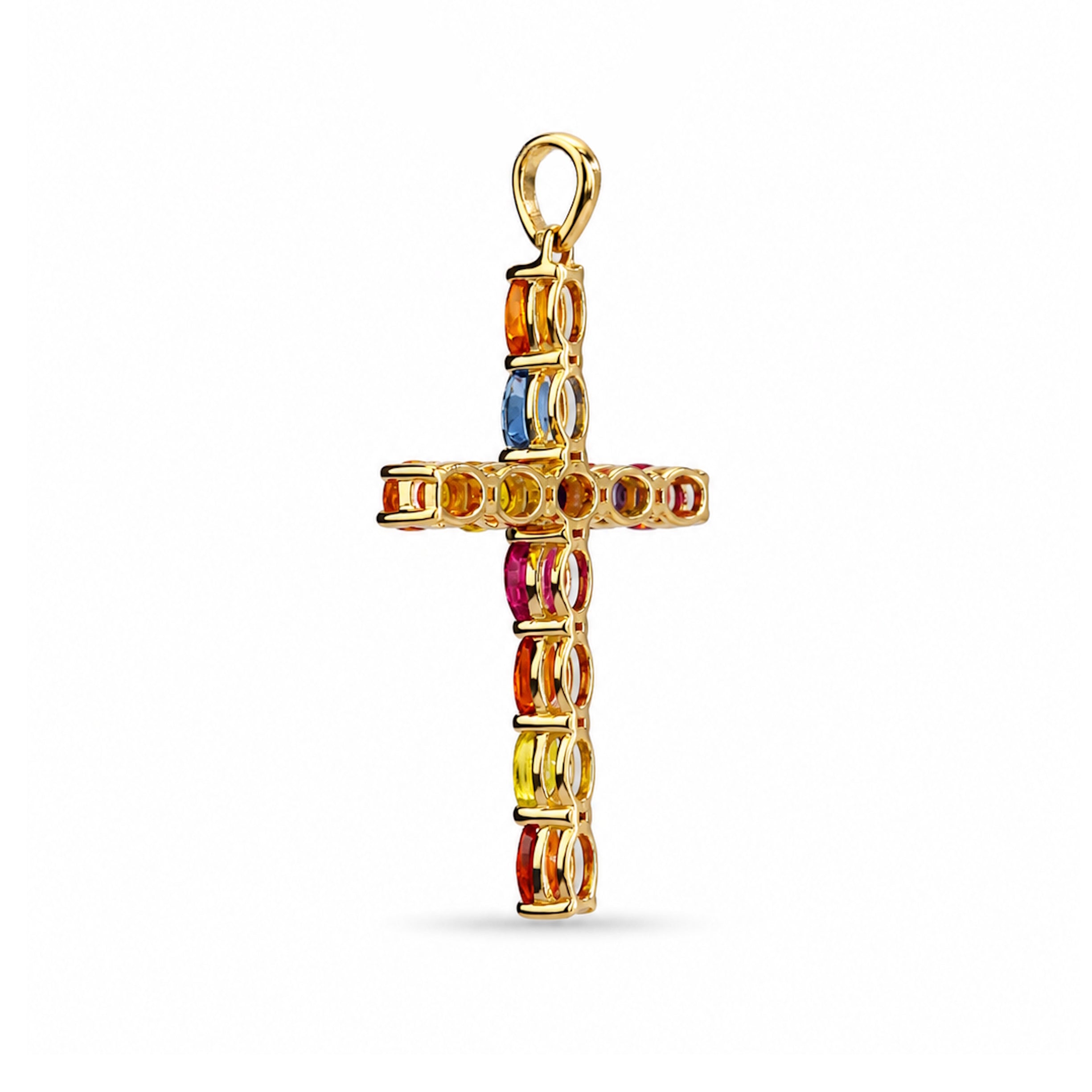 14k Gold Prong Set Precious Stone Cross Pendant