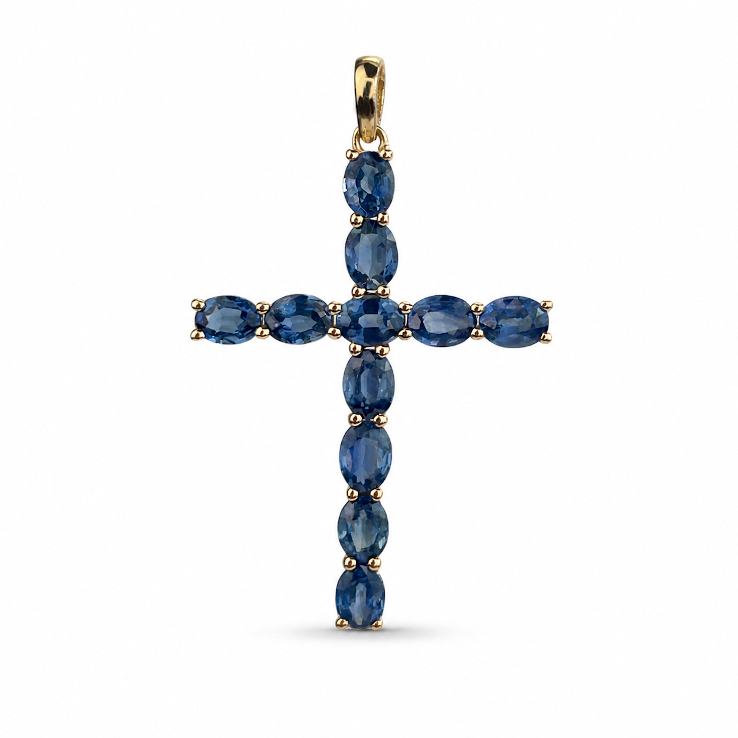 14k Gold Prong Set Precious Stone Cross Pendant