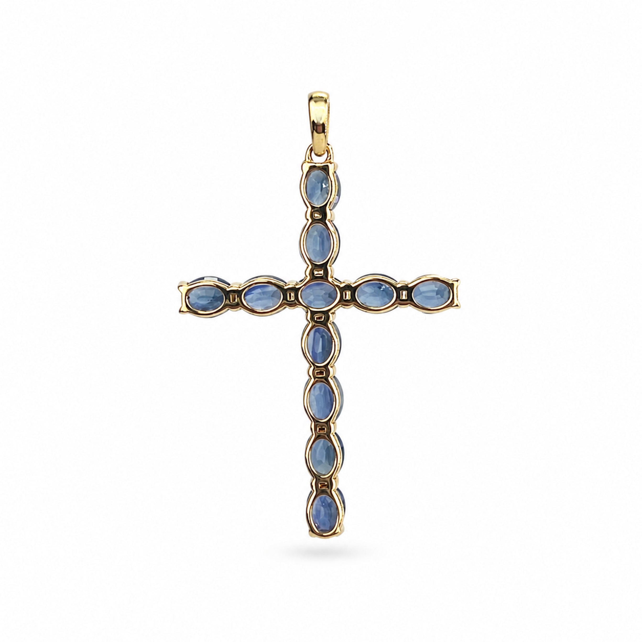 14k Gold Prong Set Precious Stone Cross Pendant
