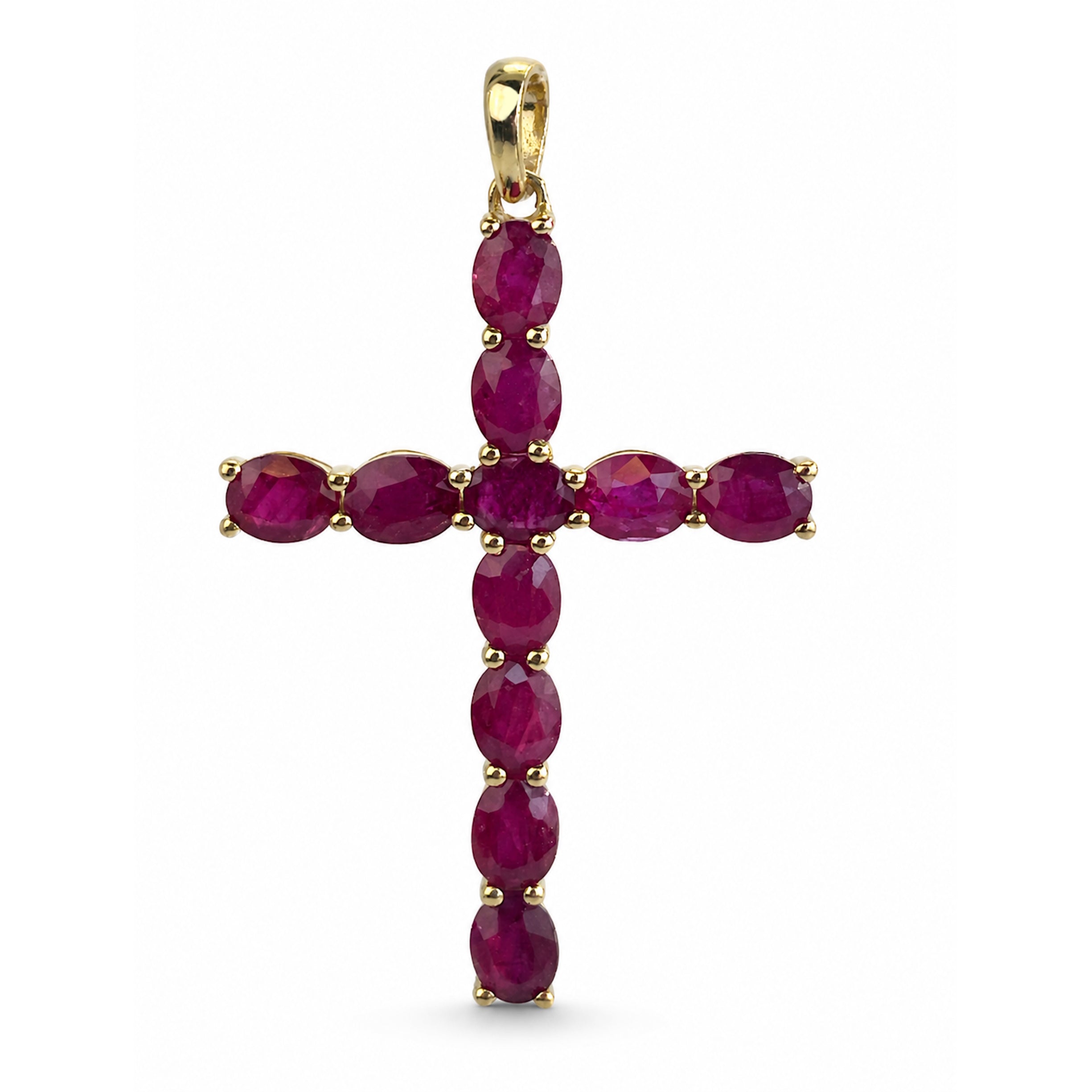 14k Gold Prong Set Precious Stone Cross Pendant