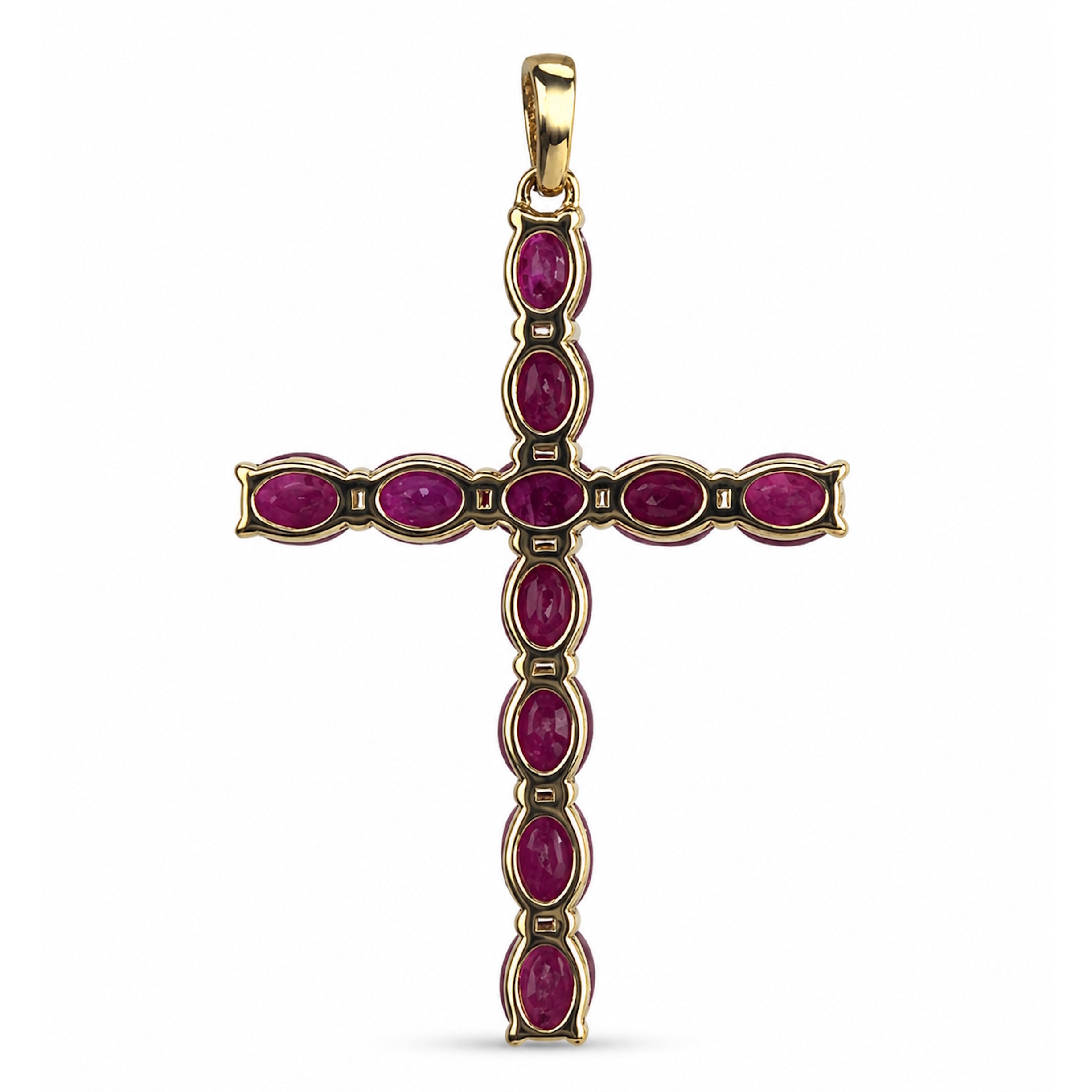 14k Gold Prong Set Precious Stone Cross Pendant