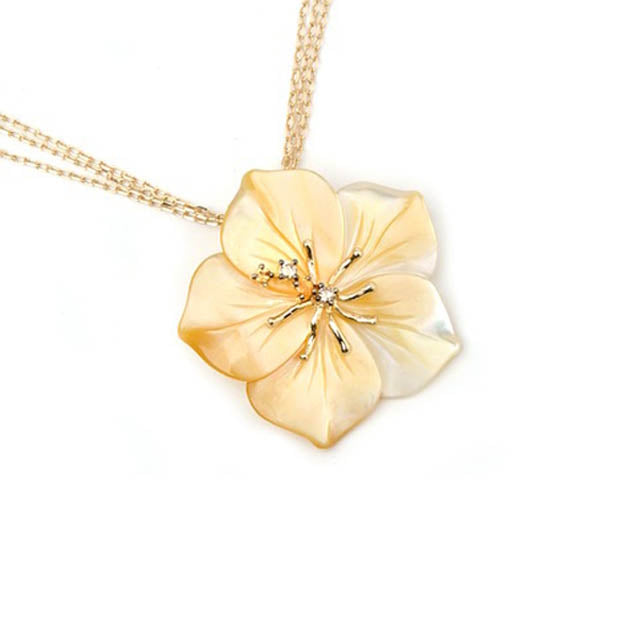 14k Mother Of Pearl Yellow Sapph Brown Diamond Pendant Only