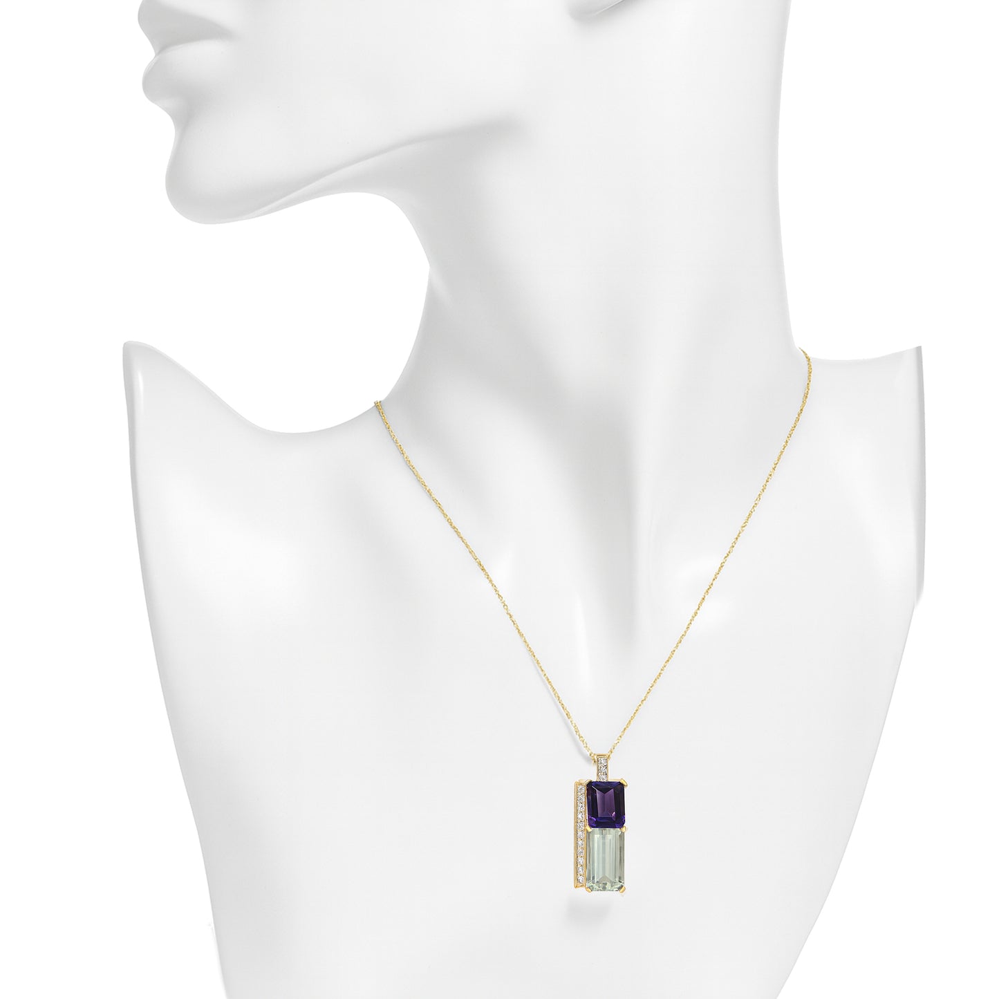 14k Amethyst Lemon Quartz Diamond Pendant Necklace