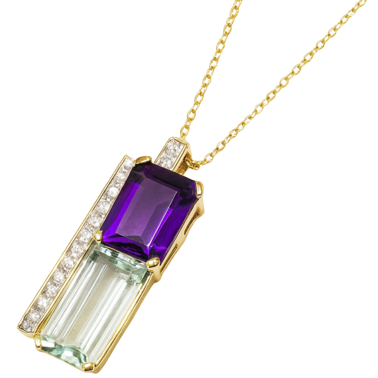 14k Amethyst Lemon Quartz Diamond Pendant Necklace