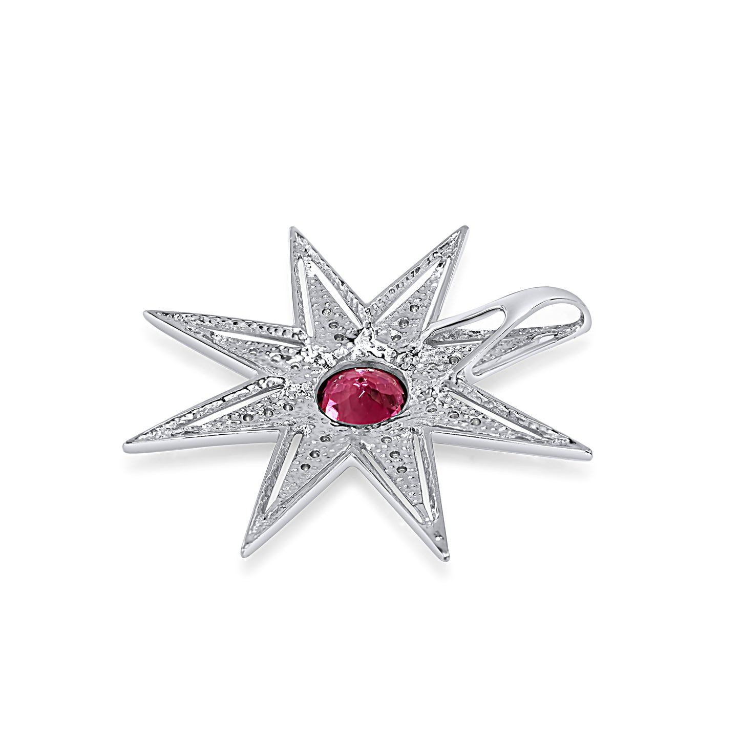 14K White Gold Pink Tourmaline 9mm Diamond Pendant