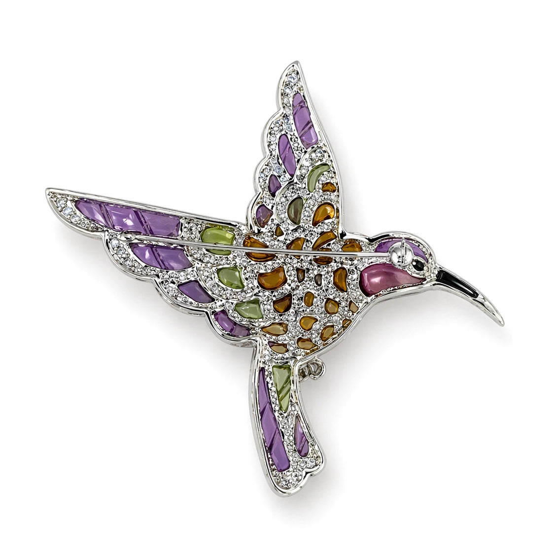 14k White Gold Multi Gemstone Diamond Bird Pin