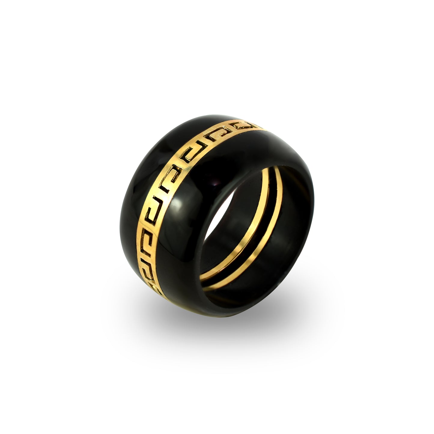 14k Black Onyx Greek Key Ring