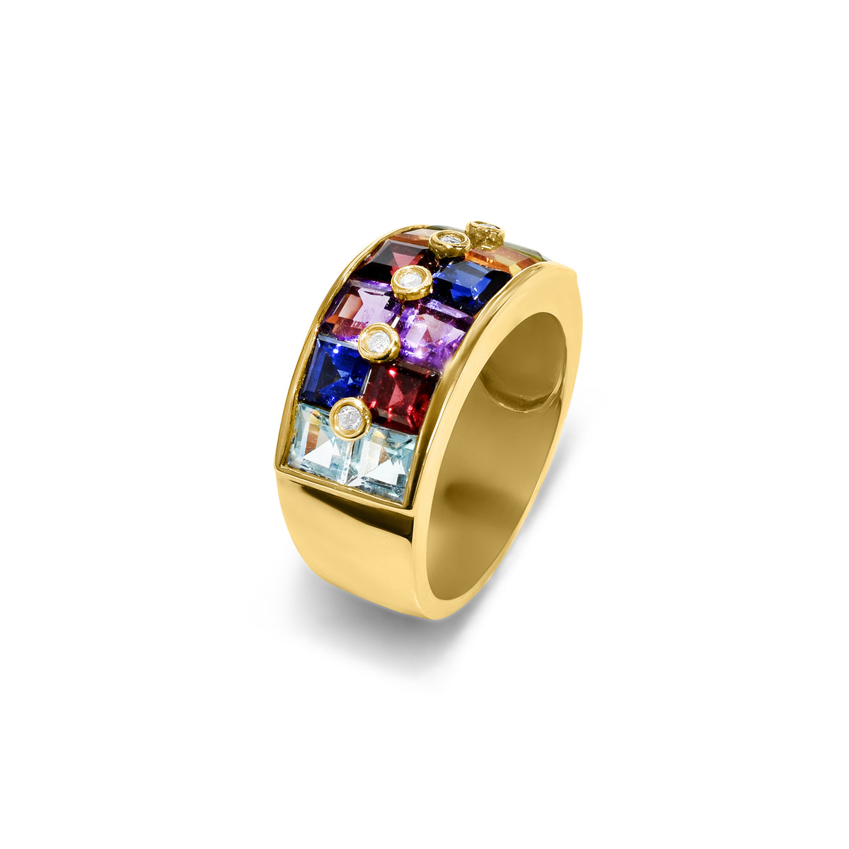 14k Multi Gemstone Channel Diamond Ring