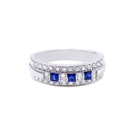 14k White Gold 3 Sapphire Diamond Ring - Size 7