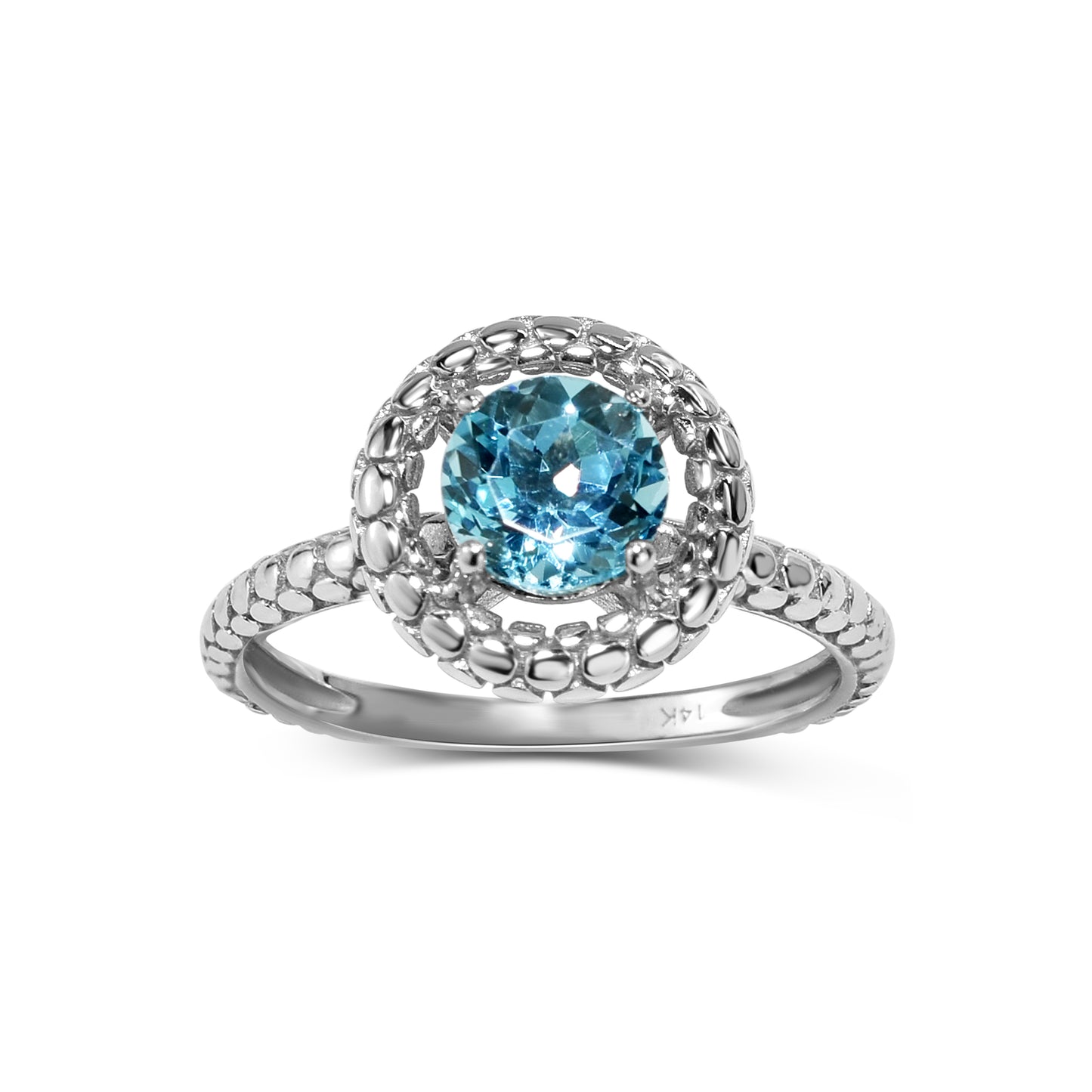 14k Swiss Blue Topaz Halo Ring