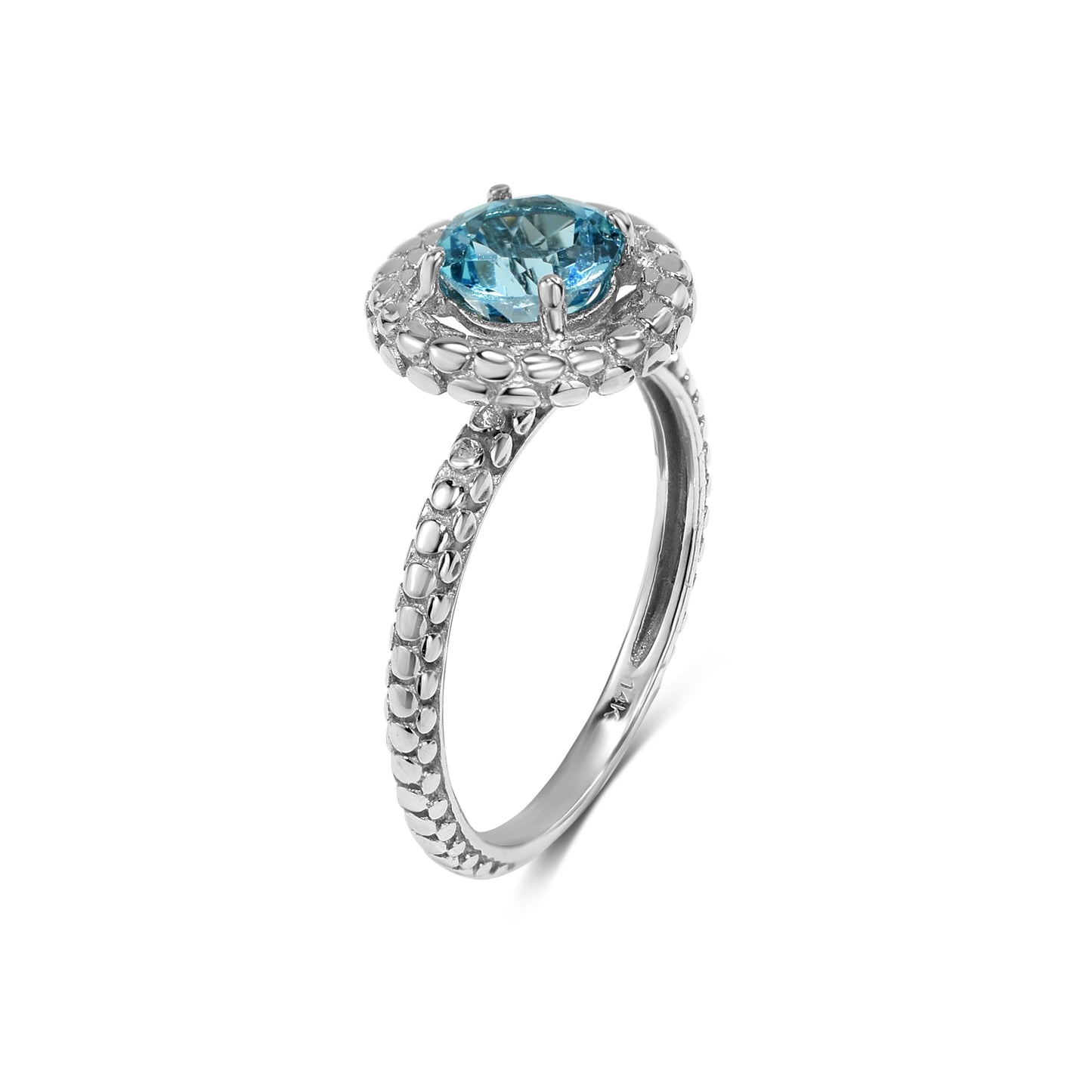 14k Swiss Blue Topaz Halo Ring