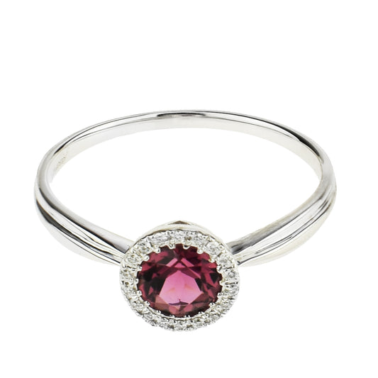 14k White Gold Pink Tourmaline Diamond Ring - Size 7